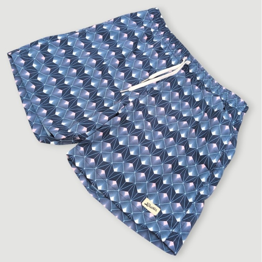 Bather Blue Palm Swim Trunks Mens Small 5.5" Inseam Blue Geometric Print